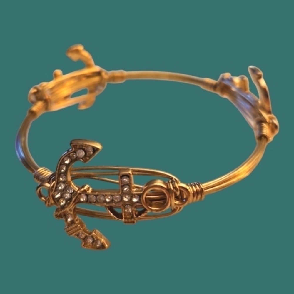 Vtg Goldtone Boat Anchor Bangle Bracelet